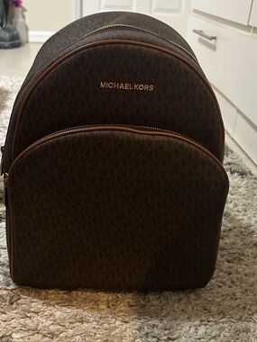 Michael Kors Brown MK Logo Backpack with Gold Hardware